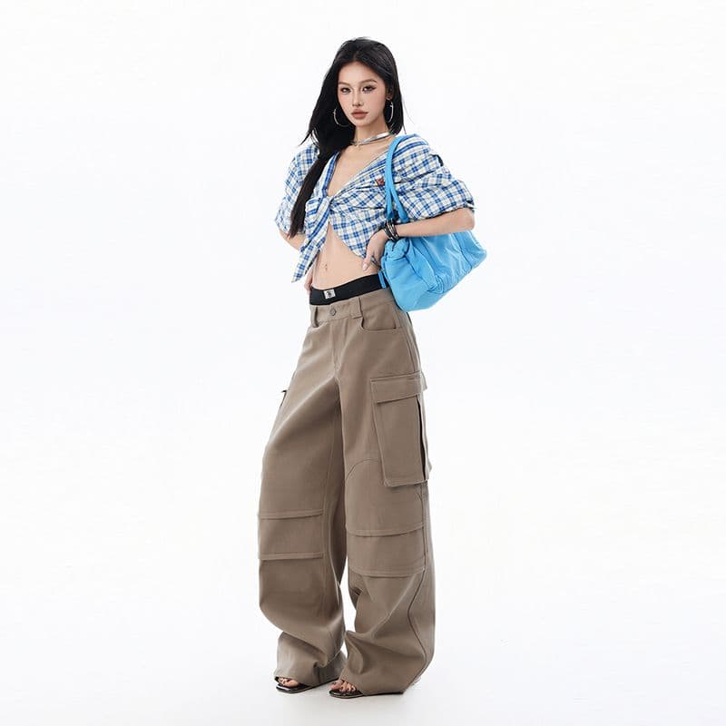 아메리칸 레트로 루즈핏 캐주얼 기타 주머니 루즈핏 넓은 다리 워크웨어 데님 바닥 청소 바지 아이들 이미지 2