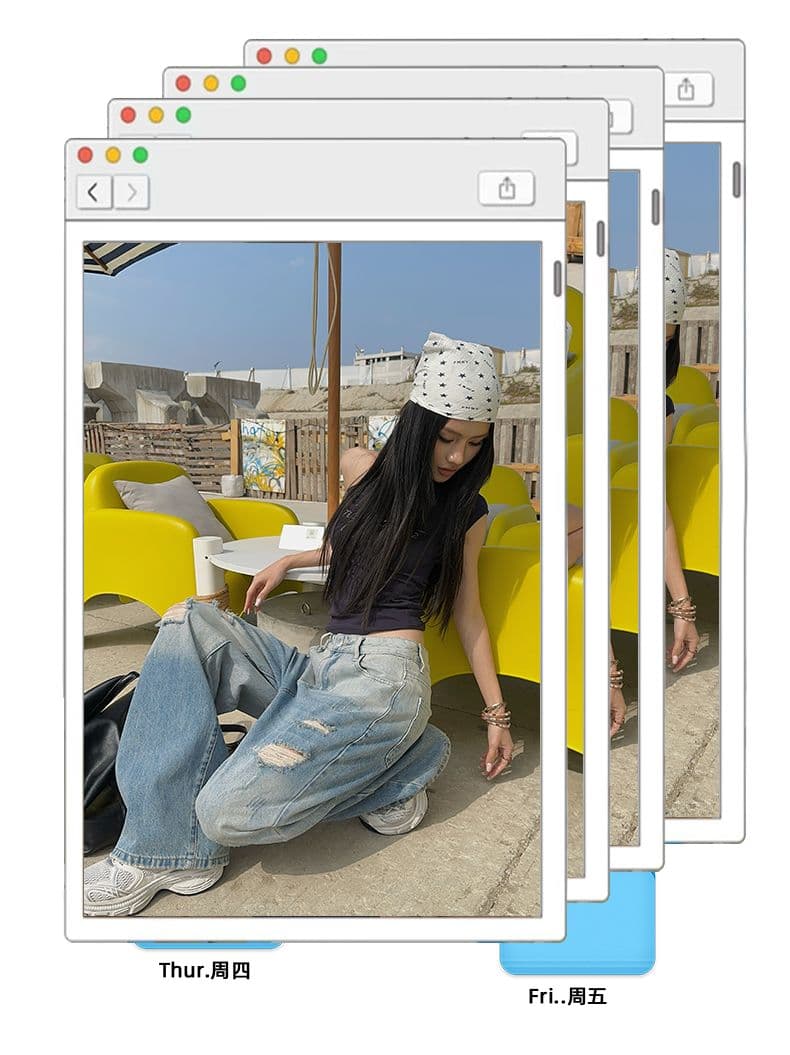 아메리칸 높음 거리 무거운 작업 레트로 블루 찢어진 부분 넓은 다리 청바지 여성 여름 루즈핏 스트레이트 바지 새로운 상세 이미지 2