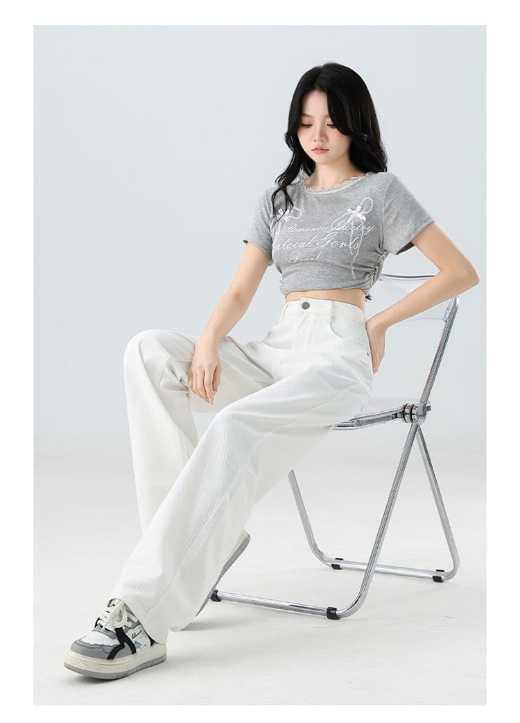 화이트 스트레이트 청바지 여성 2026 봄 여름 새로운 좁은 에디션 루즈핏 넓은 다리 도루 센스 바닥 청소 바지 상세 이미지 16