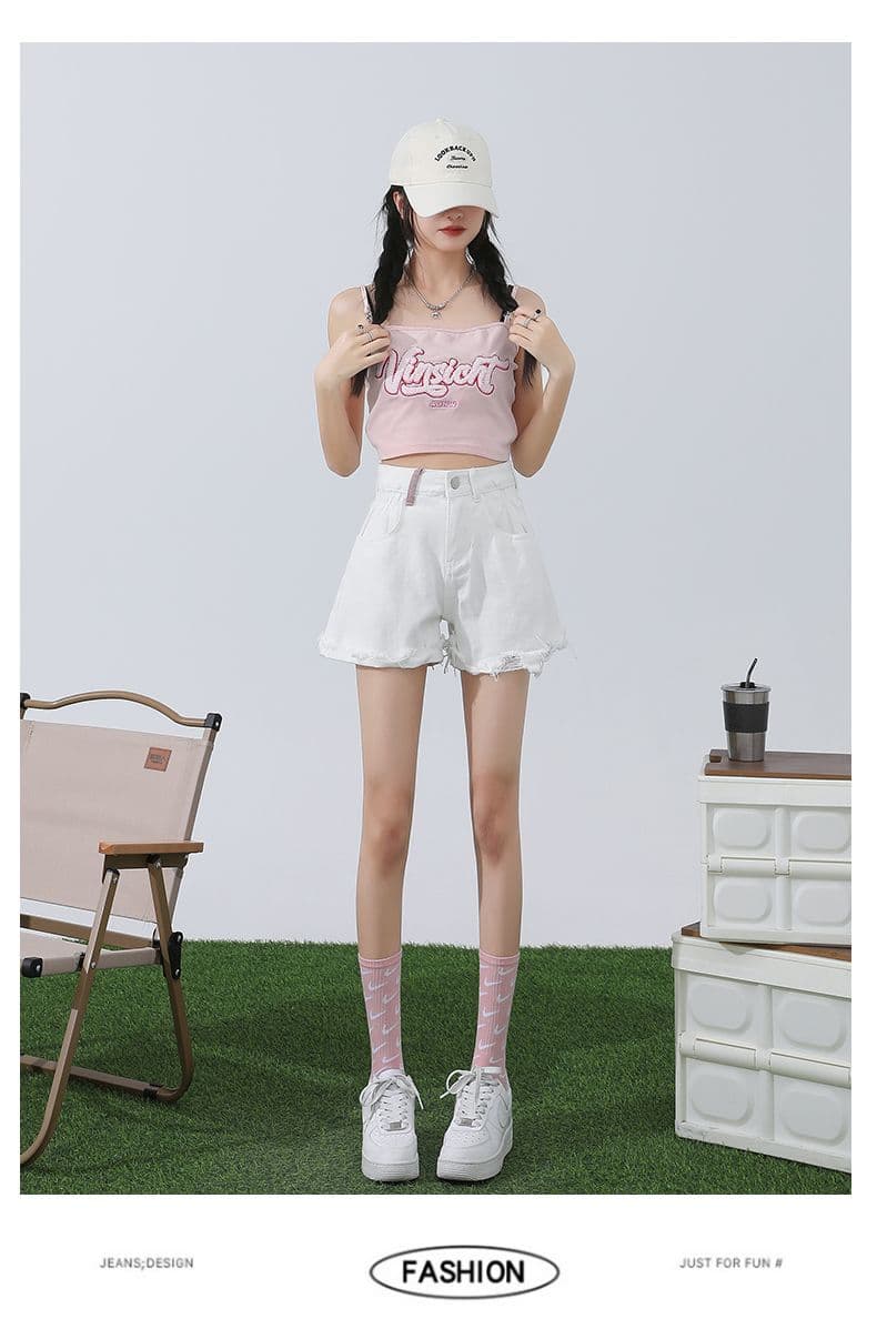 핑크색 아메리칸 데님 반바지 여성 여름 2026 새로운 하이웨이스트 디자인 센스 한 마디 다리 뜨거운 바지 ins 트렌디 상세 이미지 24