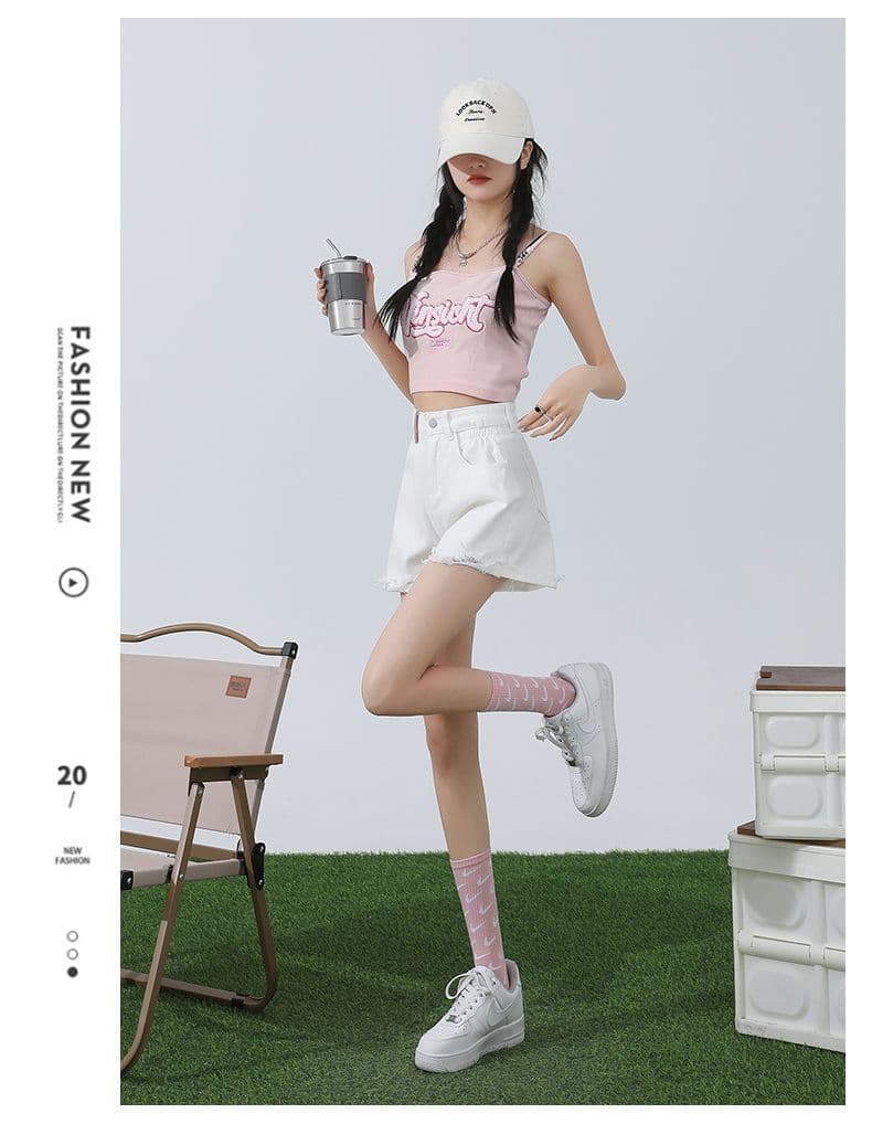핑크색 아메리칸 데님 반바지 여성 여름 2026 새로운 하이웨이스트 디자인 센스 한 마디 다리 뜨거운 바지 ins 트렌디 상세 이미지 27