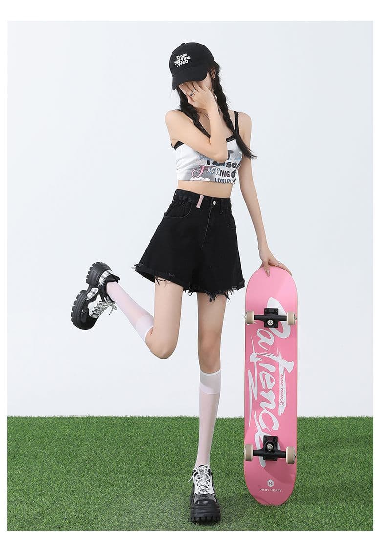 핑크색 아메리칸 데님 반바지 여성 여름 2026 새로운 하이웨이스트 디자인 센스 한 마디 다리 뜨거운 바지 ins 트렌디 상세 이미지 33