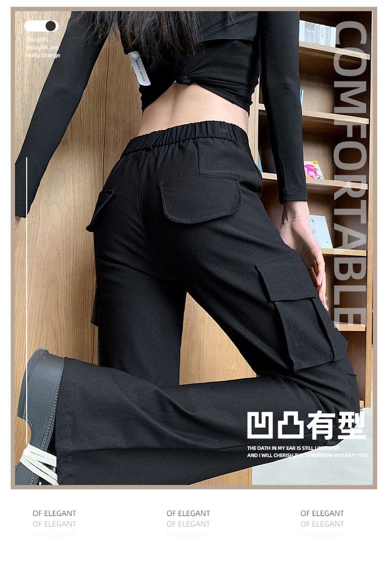 마이크로 나팔 워크웨어 팬츠 여자 여름 2026 새로운 좁은 에디션 검정색 작은 키 착륙 낙하산 병 속도 건조한 운동 바지 상세 이미지 2