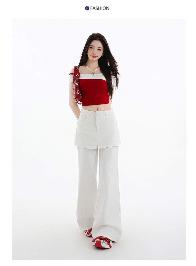 한국 스타일 루즈핏 느긋한 바람 페이크 레이어드 랩스커트팬츠 와이드 레그 팬츠 여성 봄 여름 하이웨이스트 슬림해 보이는 다용도 캐주얼 롱 바지 상세 이미지 14