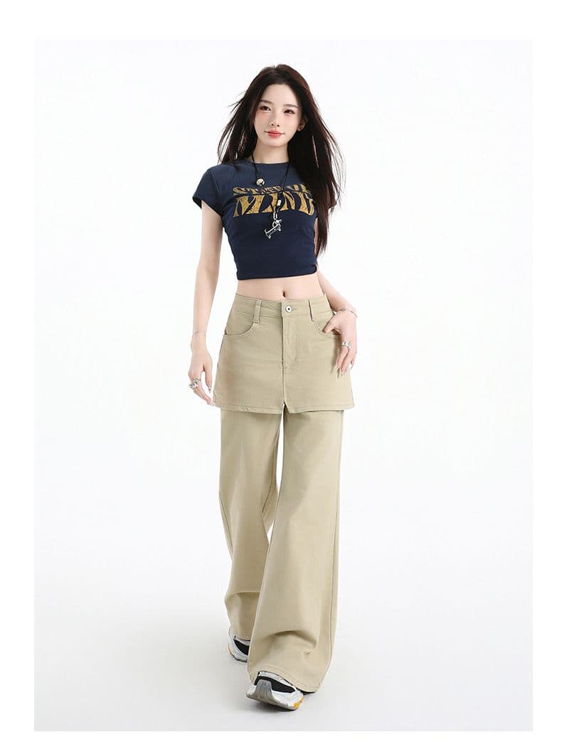 한국 스타일 루즈핏 느긋한 바람 페이크 레이어드 랩스커트팬츠 와이드 레그 팬츠 여성 봄 여름 하이웨이스트 슬림해 보이는 다용도 캐주얼 롱 바지 상세 이미지 23