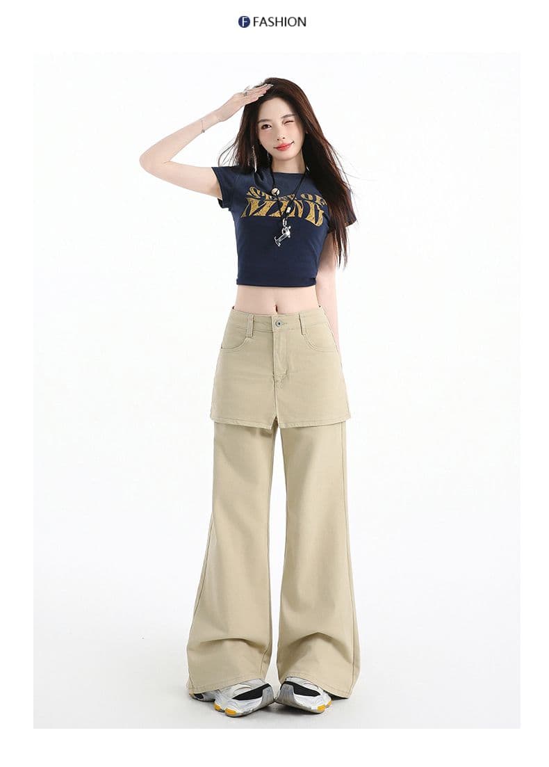 한국 스타일 루즈핏 느긋한 바람 페이크 레이어드 랩스커트팬츠 와이드 레그 팬츠 여성 봄 여름 하이웨이스트 슬림해 보이는 다용도 캐주얼 롱 바지 상세 이미지 24