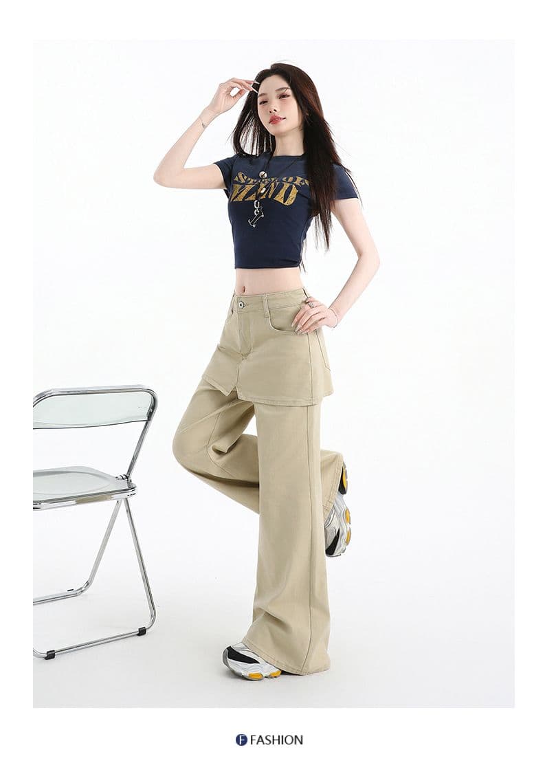 한국 스타일 루즈핏 느긋한 바람 페이크 레이어드 랩스커트팬츠 와이드 레그 팬츠 여성 봄 여름 하이웨이스트 슬림해 보이는 다용도 캐주얼 롱 바지 상세 이미지 26