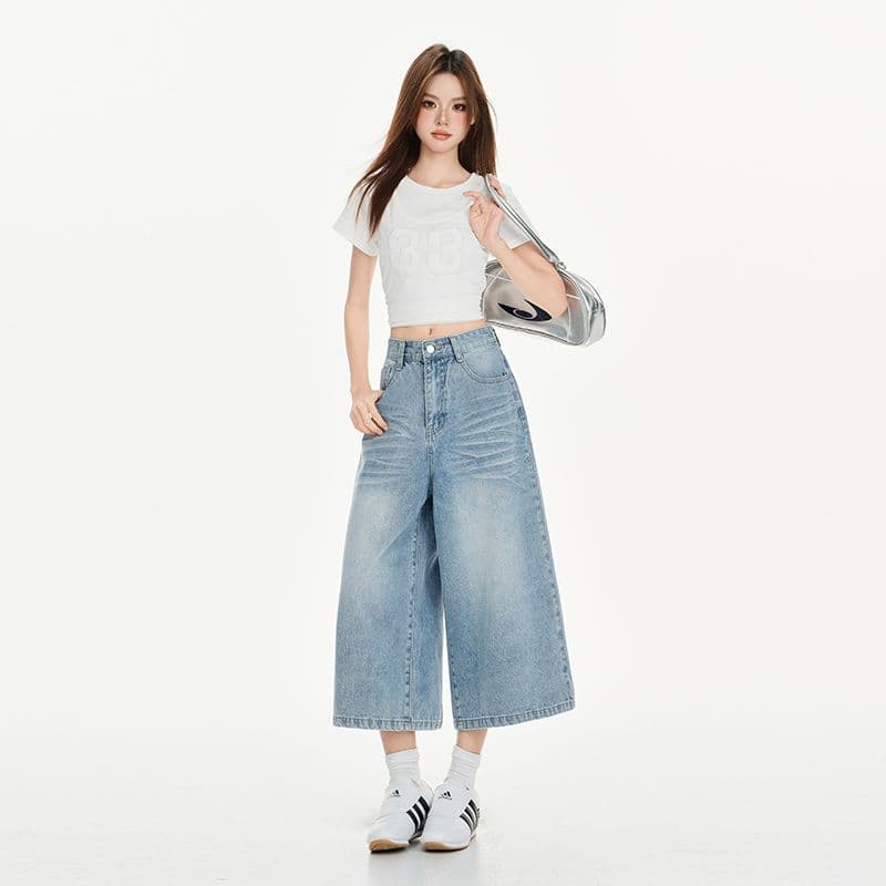 아메리칸 레트로 빙하 블루 하이웨이스트 루즈핏 스트레이트 봄 여름 다용도 일곱 백 바지 청바지 여성 2026 새로운 이미지 6
