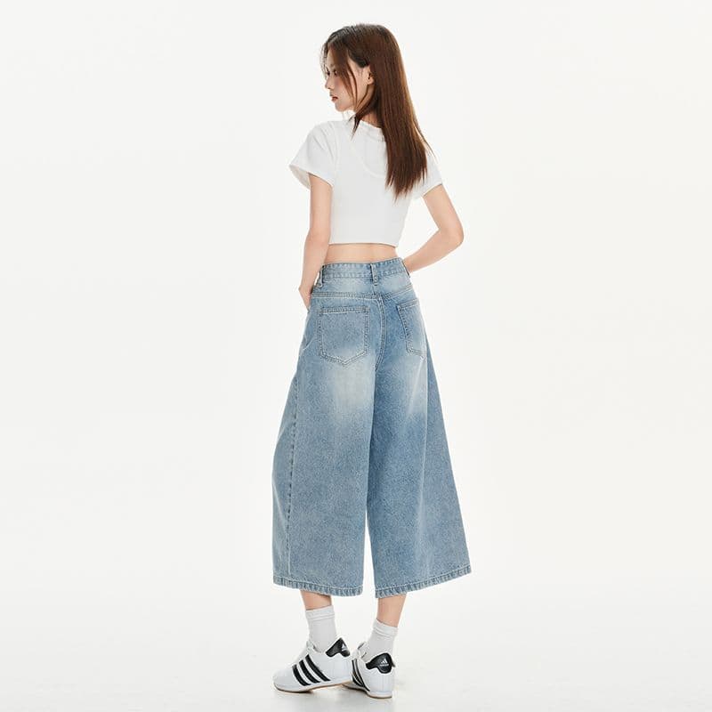 아메리칸 레트로 빙하 블루 하이웨이스트 루즈핏 스트레이트 봄 여름 다용도 일곱 백 바지 청바지 여성 2026 새로운 이미지 3