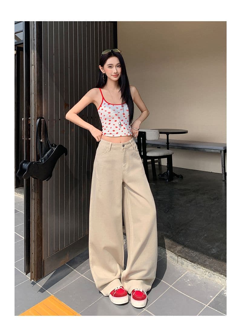 아메리칸 모통이 칼 청바지 2026 여성 봄 새로운 작은 대중 디자인 센스 하이웨이스트 슬림해 보이는 루즈핏 캐주얼 와이드 레그 팬츠 어린이 상세 이미지 11
