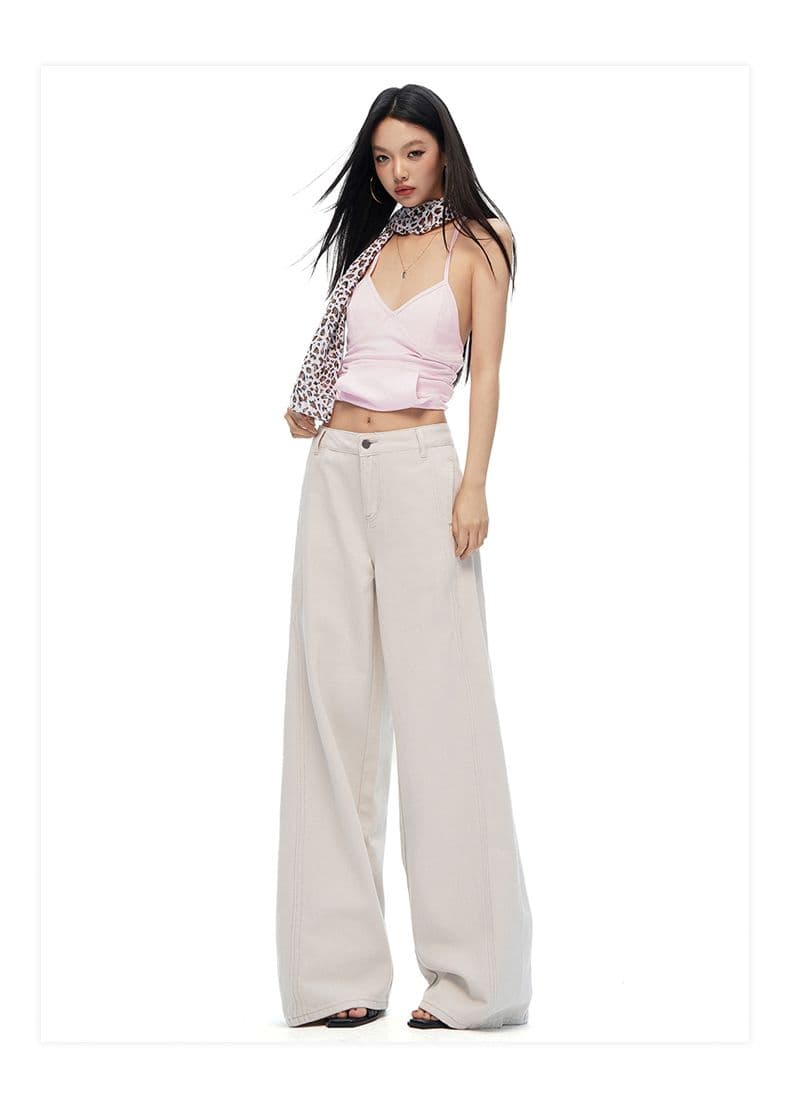새로운 아메리칸 디자인 센스 작은 키 캐주얼 여름 부드러운 얇은 분할선 루즈핏 와이드 레그 팬츠 상세 이미지 8