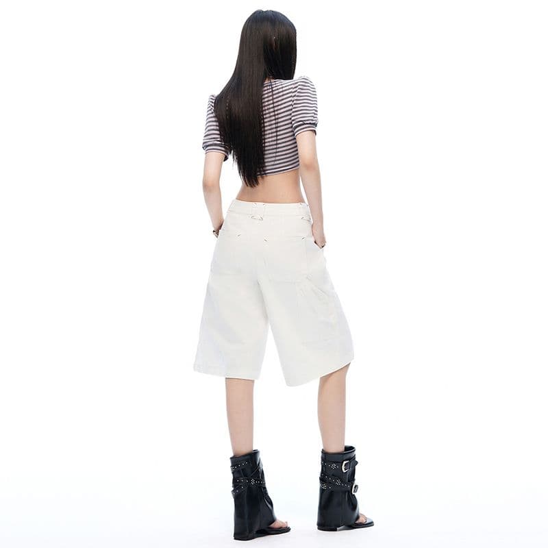 편안함 아메리칸 여름 부드러운 얇은 자수 세부 사항 데님 바지 캐주얼 무릎 아래 바지 아이들 여름 이미지 5