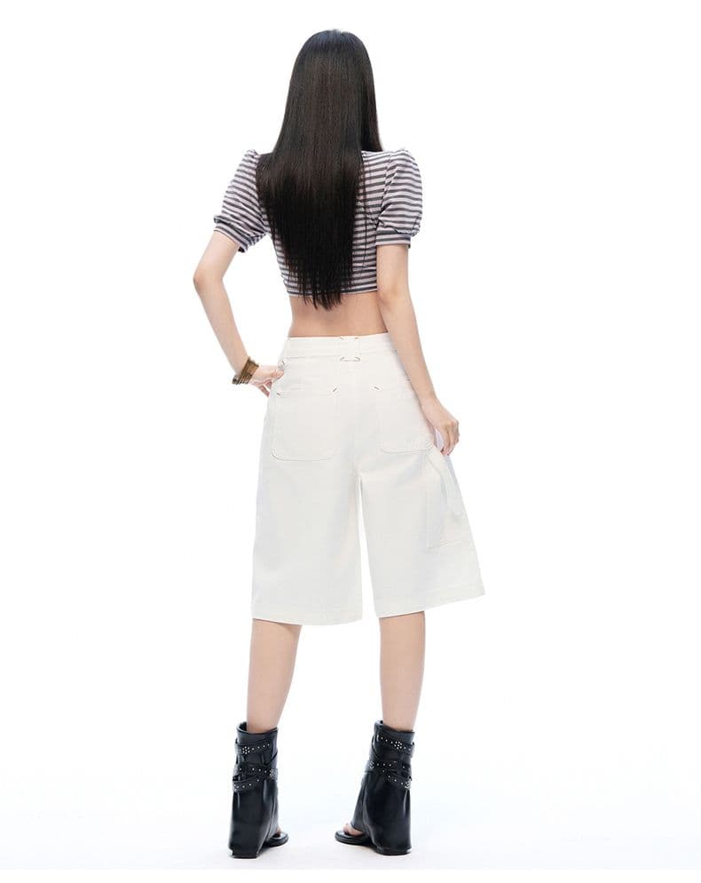 편안함 아메리칸 여름 부드러운 얇은 자수 세부 사항 데님 바지 캐주얼 무릎 아래 바지 아이들 여름 상세 이미지 13