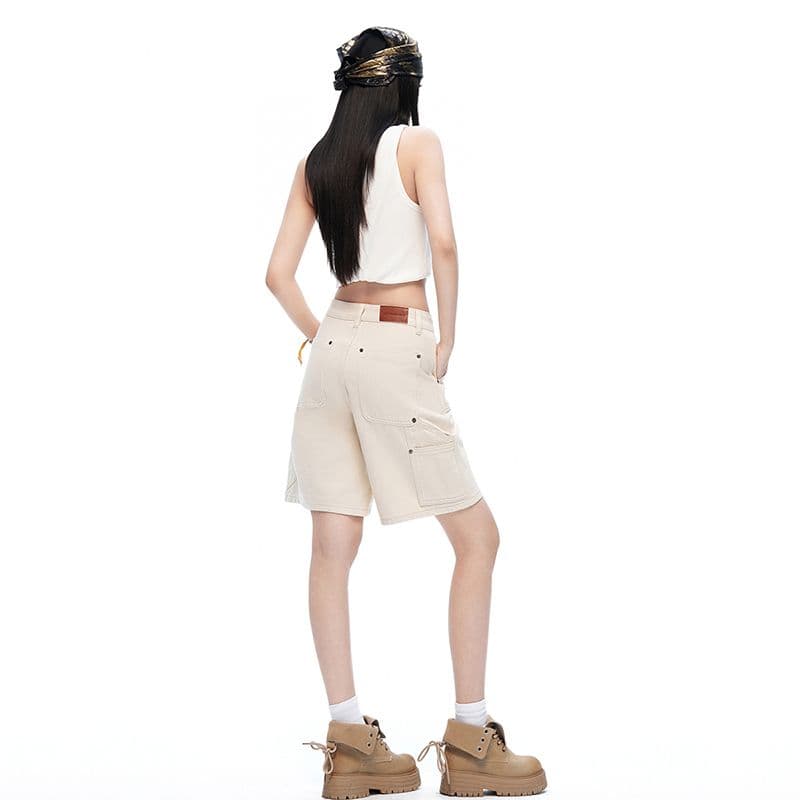 소년 센스 여름 아메리칸 레트로 느슨함 센스 순면 데님 오부 바지 여성 기타 주머니 넓은 다리 워크웨어 바지 이미지 5