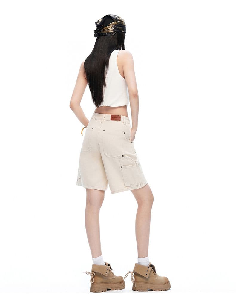 소년 센스 여름 아메리칸 레트로 느슨함 센스 순면 데님 오부 바지 여성 기타 주머니 넓은 다리 워크웨어 바지 상세 이미지 13