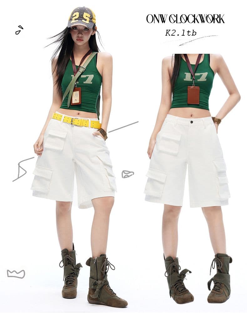 아메리칸 워크웨어 여름 청바지 여성 2026 년 새로운 화이트 작은 키 루즈핏 와이드 레그 팬츠 하이웨이스트 바지 상세 이미지 2