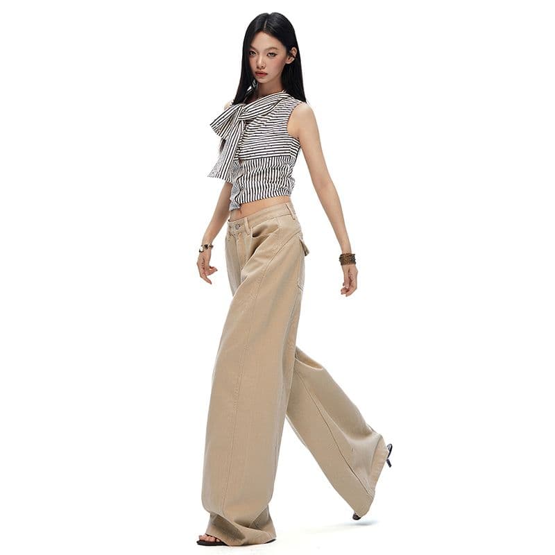 새로운 플립 커버 카키 색 루즈핏 와이드 레깅스 바지 봄 2026 자이언트 잘 생긴 캐주얼 스트레이트 롱 바지 이미지 5