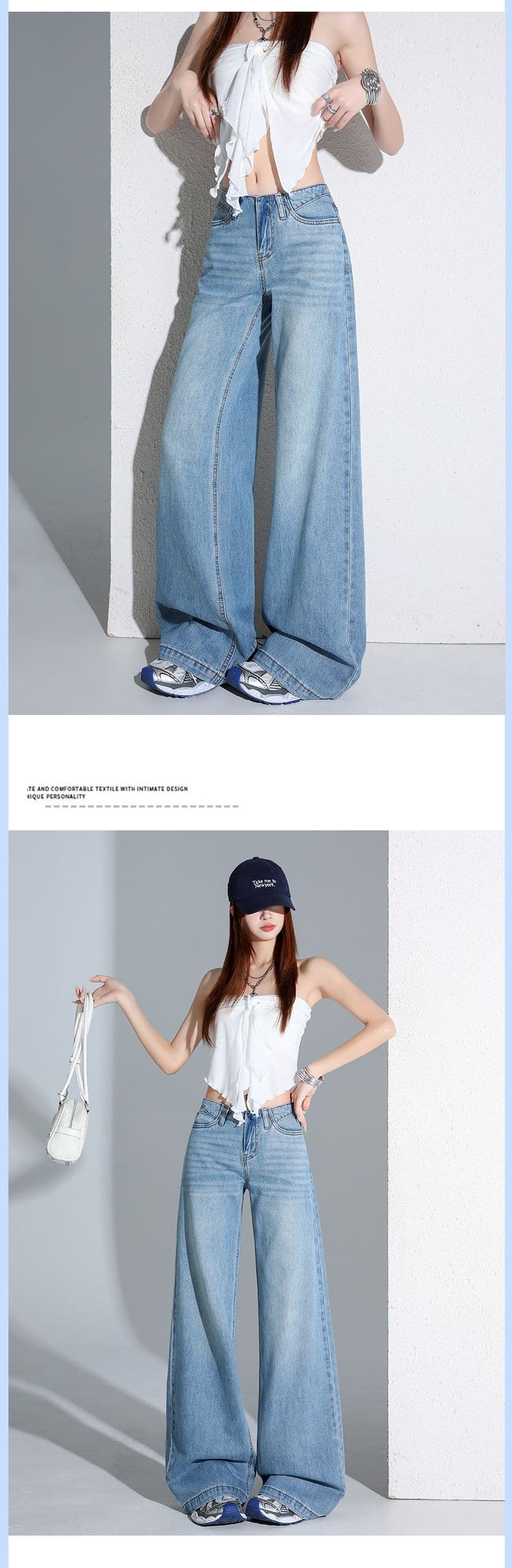 얼음 파란색 주간 실크 청바지 여성 2026 여름 새로운 없음 허리 머리 디자인 로우 웨이스트 루즈핏 와이드 레그 팬츠 어린이 상세 이미지 18