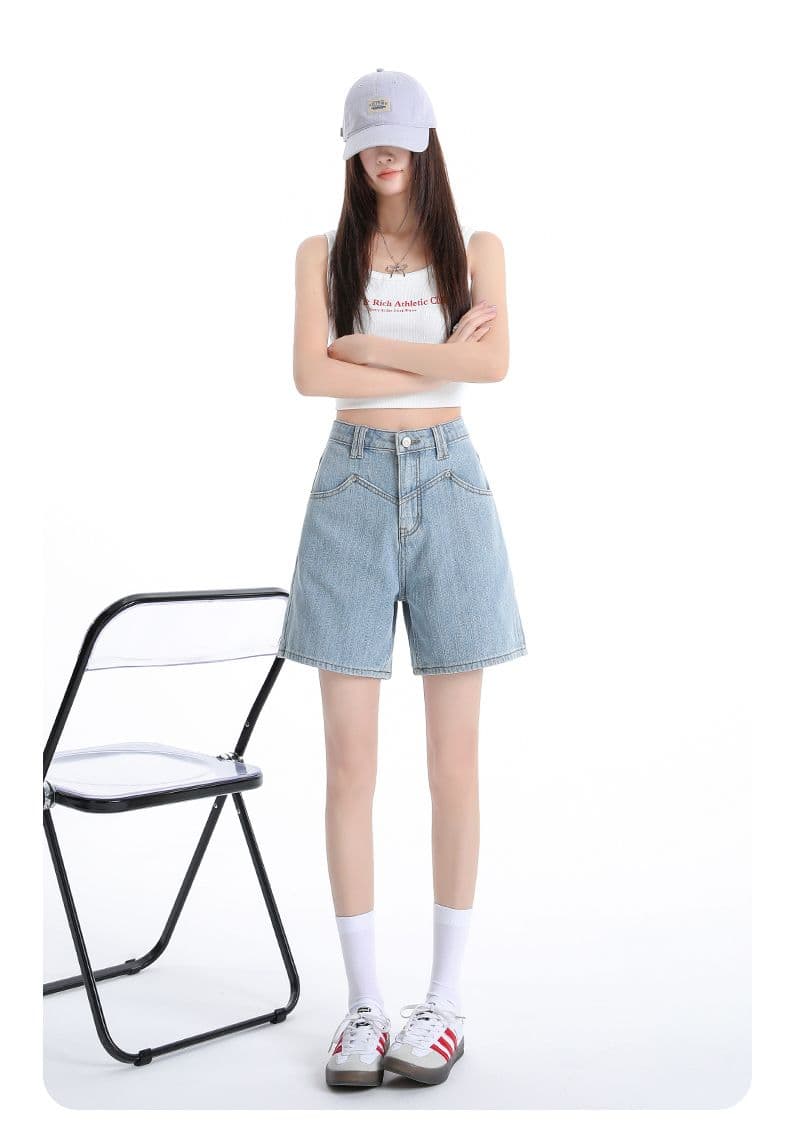 미니멀리즘 다용도 3 차원 범프 질감 센스 단어 버전 슬림해 보이는 디스플레이 다리 좋은 하이웨이스트 데님 반바지 여름 상세 이미지 14