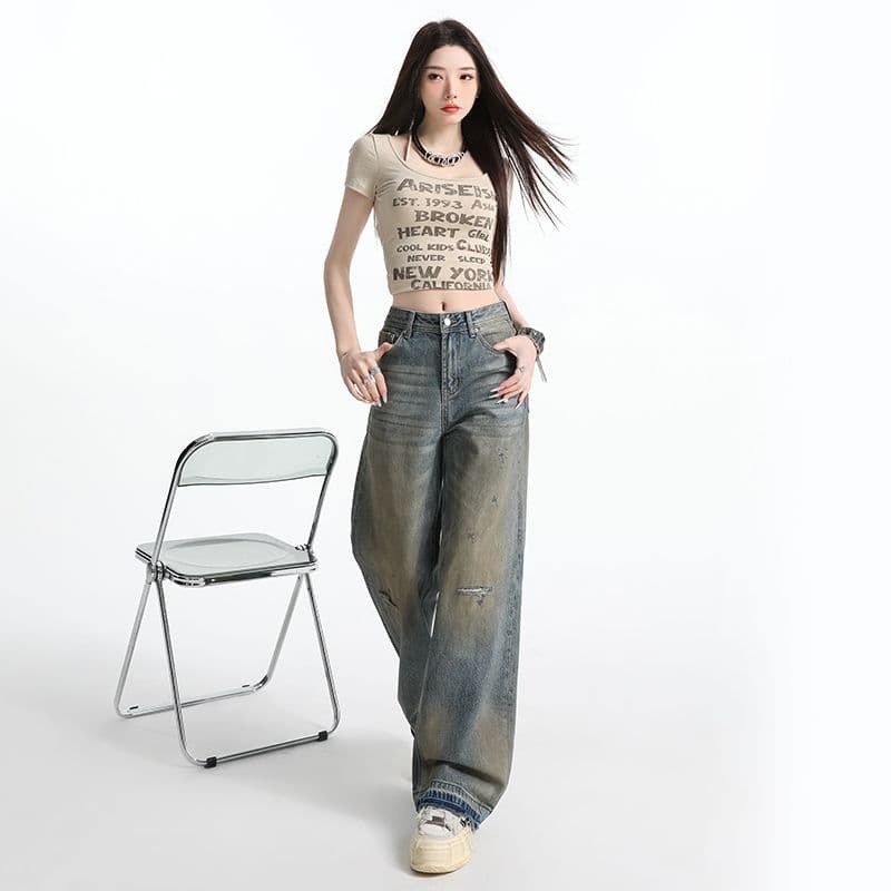 2026 여름 악당 악당 바지 보존 섹션 슈퍼 있음 feel 무거운 워싱 거친 가장자리 찢어진 부분 청바지 이미지 3