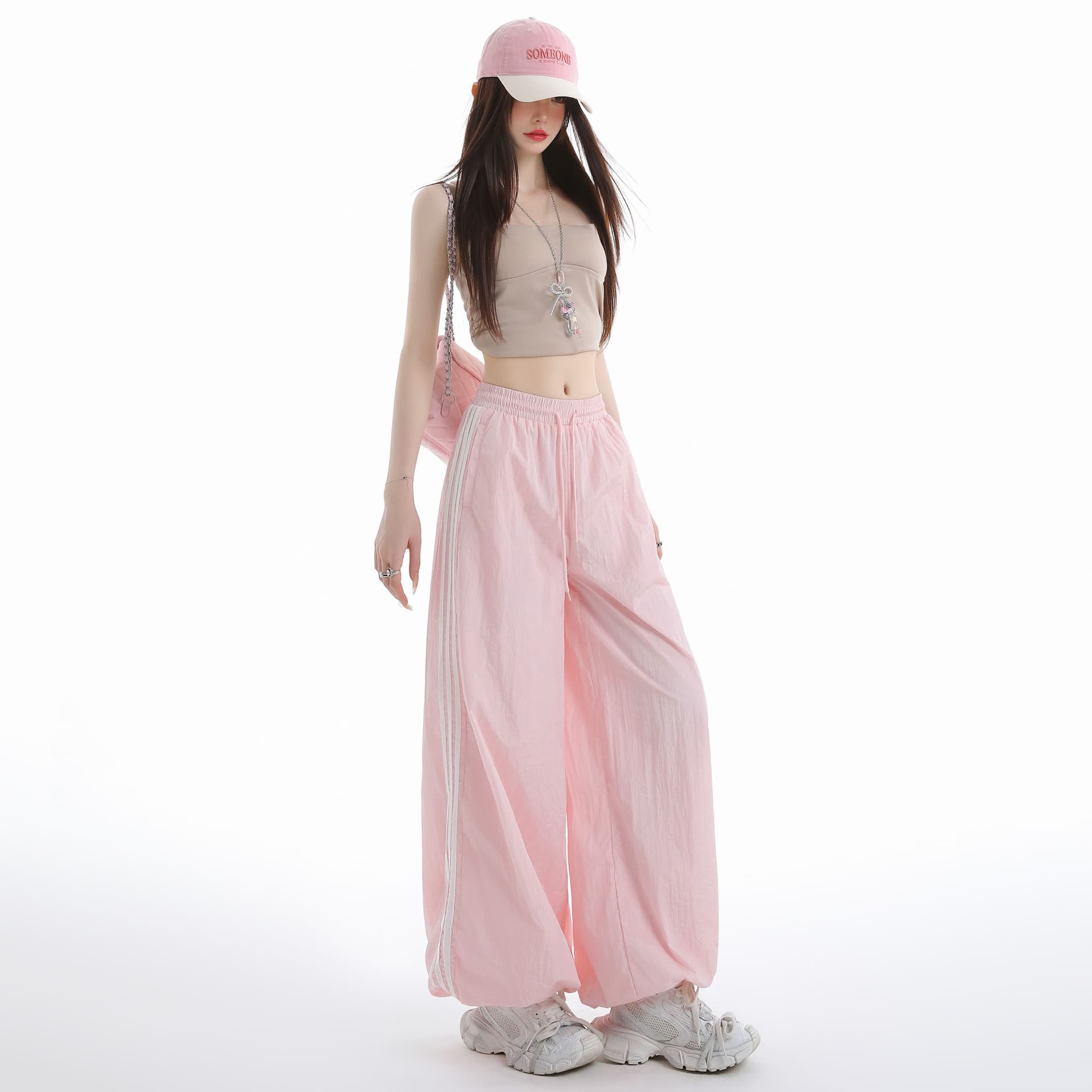 포함 안감 같은 단락 아메리칸 스트라이프 속도 건조한 운동 바지 여성 여름 얇은 스타일 넓은 다리 랜턴 워크웨어 팬츠 이미지 3