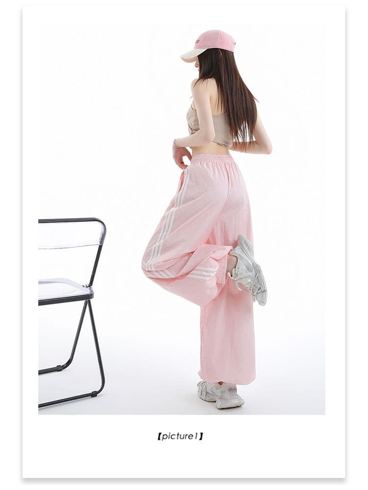 포함 안감 같은 단락 아메리칸 스트라이프 속도 건조한 운동 바지 여성 여름 얇은 스타일 넓은 다리 랜턴 워크웨어 팬츠 상세 이미지 14