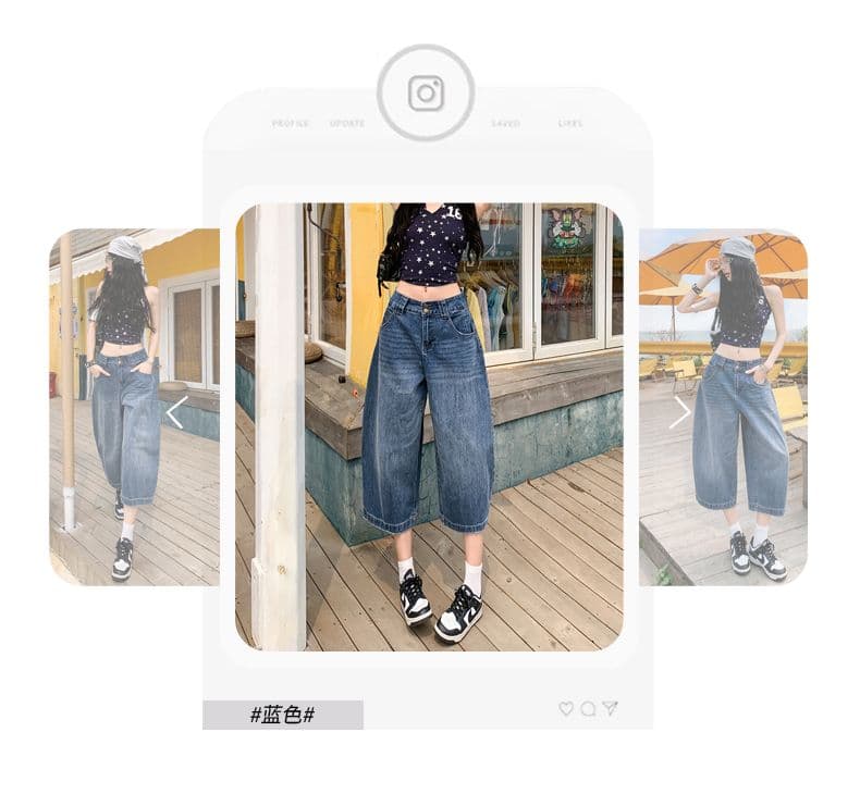 여름 넓은 다리 8 점 바지 슬림해 보이는 다용도 이중 버튼 7 점 데님 바지 새로운 루즈핏 반바지 여성 뜨거운 상세 이미지 8