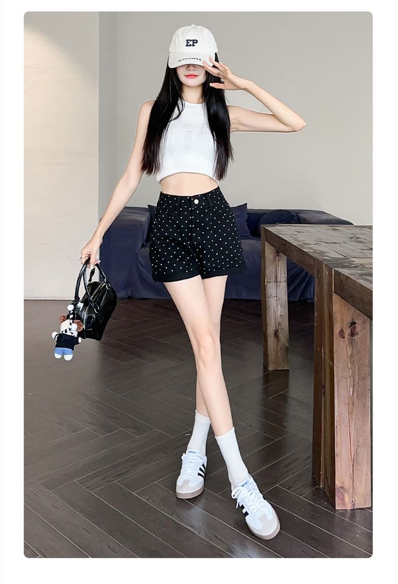 검정색 하이웨이스트 데님 반바지 여성 2026 여름 새로운 슬림해 보이는 한 마디 루즈핏 넓은 다리가 짧다. 바지 상세 이미지 10
