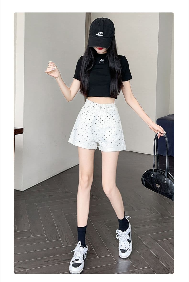 검정색 하이웨이스트 데님 반바지 여성 2026 여름 새로운 슬림해 보이는 한 마디 루즈핏 넓은 다리가 짧다. 바지 상세 이미지 14
