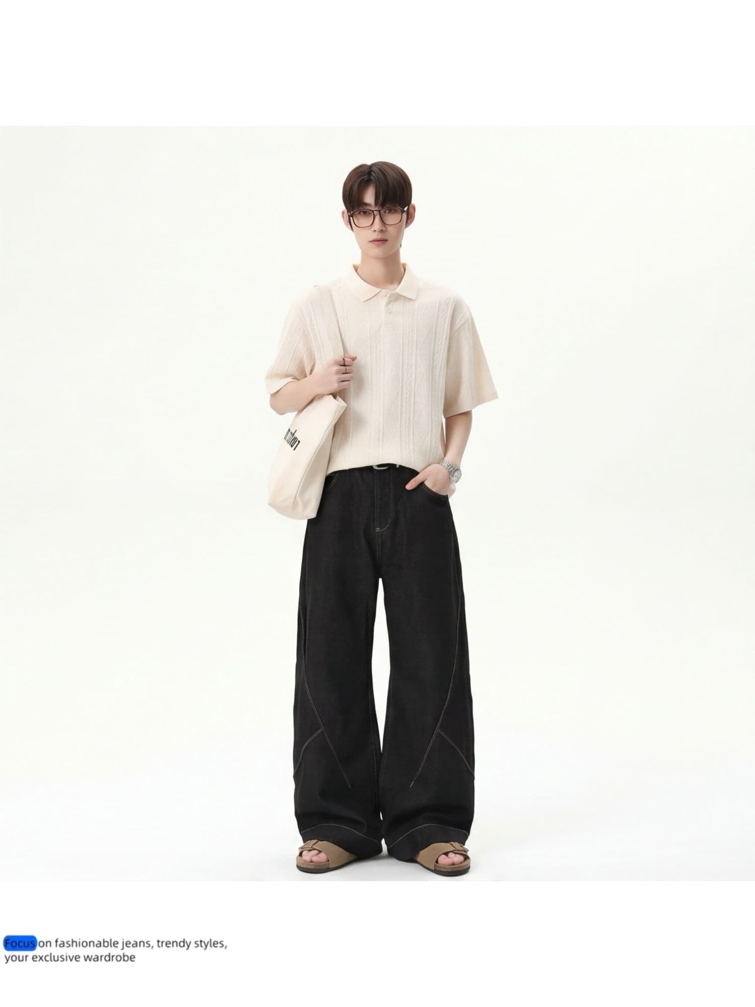 아메리칸 레트로 패치워크 해체 시리즈 명시적 스티치 모통이 칼 프로필 모양 검정색 청바지 여성 루즈핏 디자인 센스 와이드 레그 팬츠 어린이 상세 이미지 12