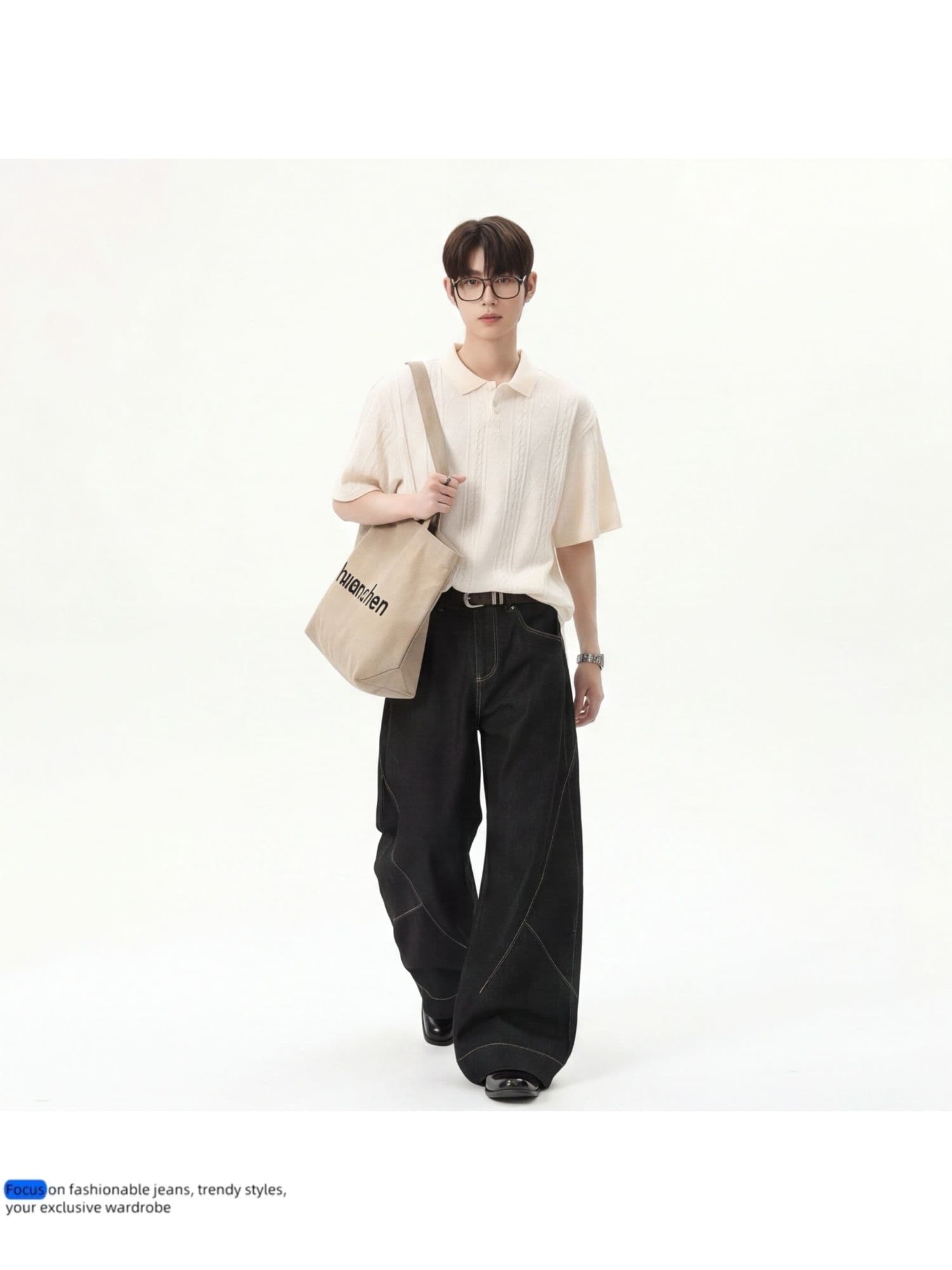 아메리칸 레트로 패치워크 해체 시리즈 명시적 스티치 모통이 칼 프로필 모양 검정색 청바지 여성 루즈핏 디자인 센스 와이드 레그 팬츠 어린이 상세 이미지 14