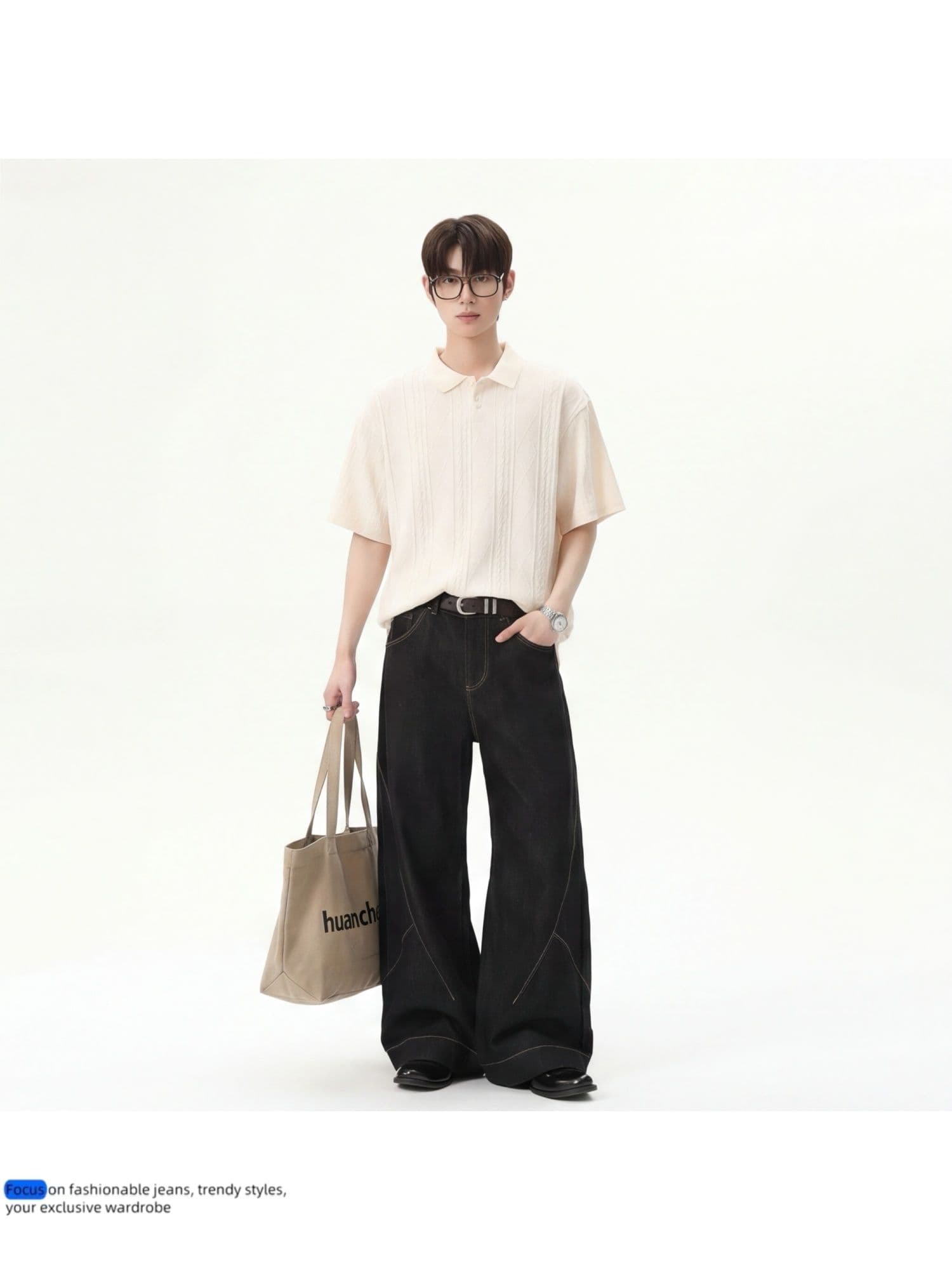 아메리칸 레트로 패치워크 해체 시리즈 명시적 스티치 모통이 칼 프로필 모양 검정색 청바지 여성 루즈핏 디자인 센스 와이드 레그 팬츠 어린이 상세 이미지 15