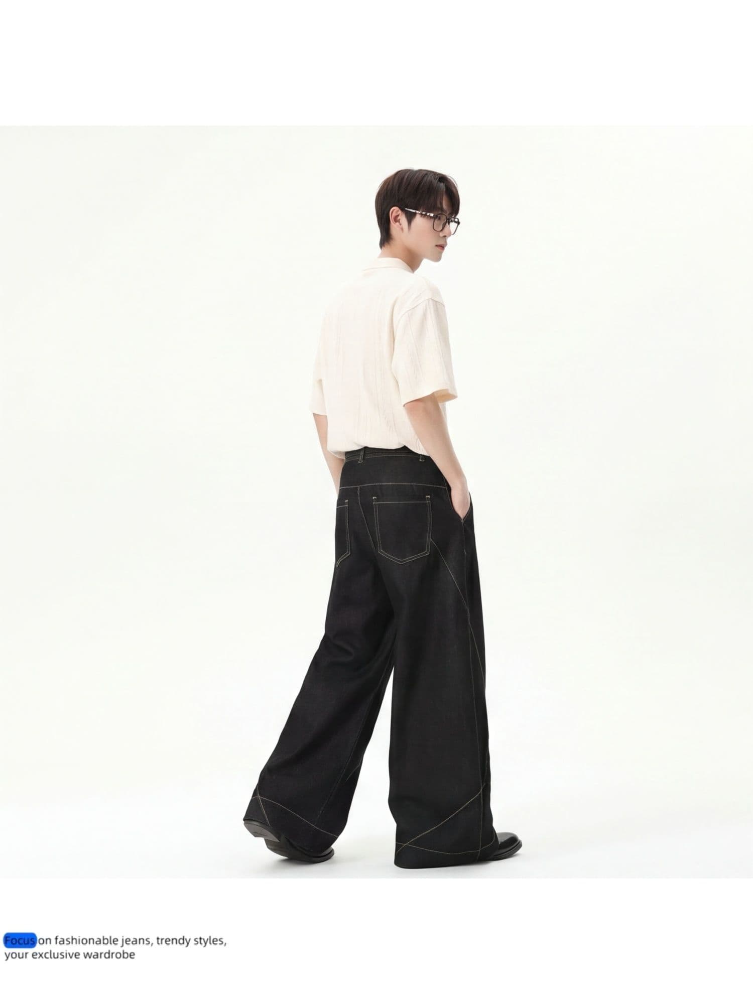 아메리칸 레트로 패치워크 해체 시리즈 명시적 스티치 모통이 칼 프로필 모양 검정색 청바지 여성 루즈핏 디자인 센스 와이드 레그 팬츠 어린이 상세 이미지 16