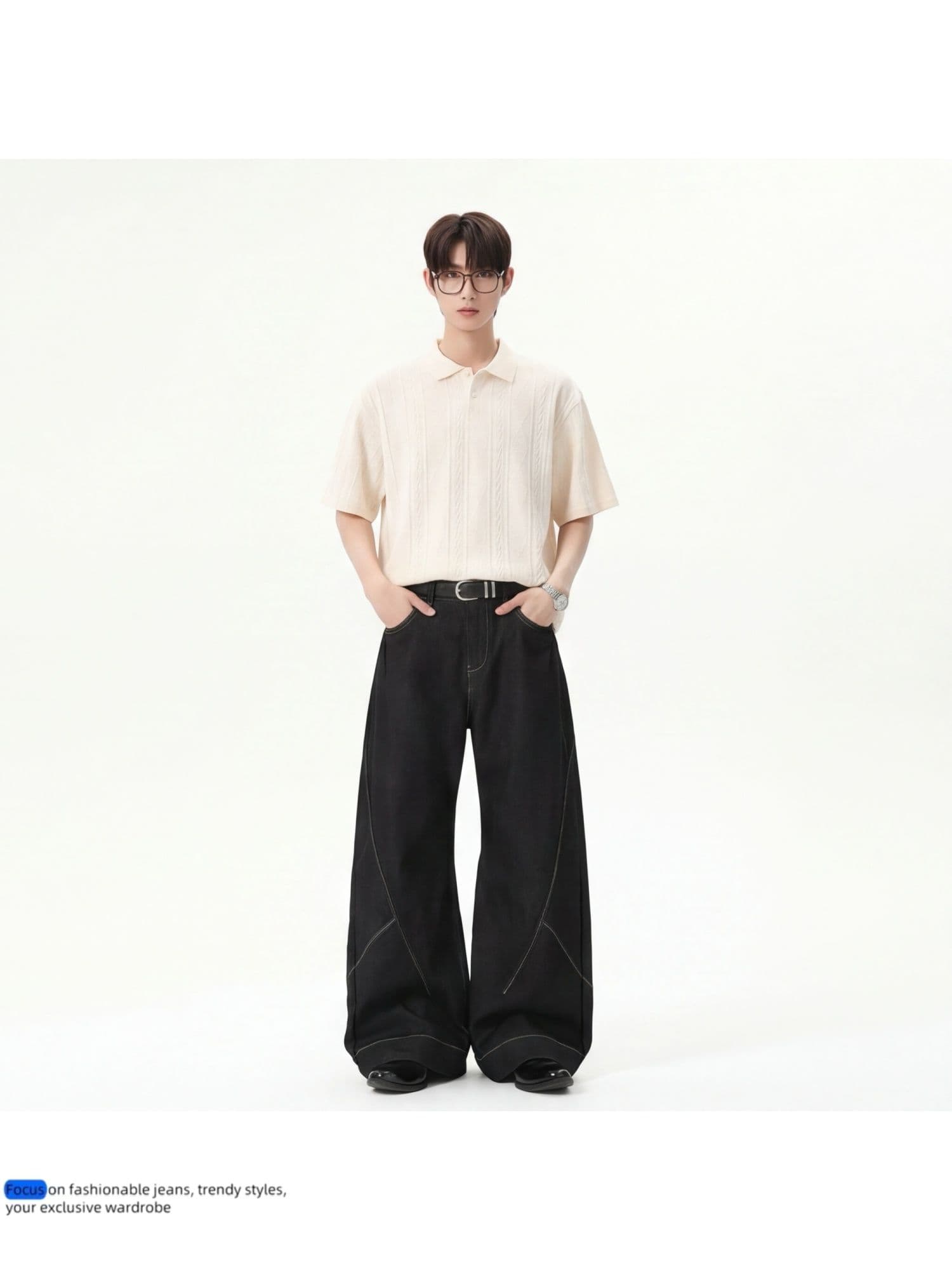 아메리칸 레트로 패치워크 해체 시리즈 명시적 스티치 모통이 칼 프로필 모양 검정색 청바지 여성 루즈핏 디자인 센스 와이드 레그 팬츠 어린이 상세 이미지 17