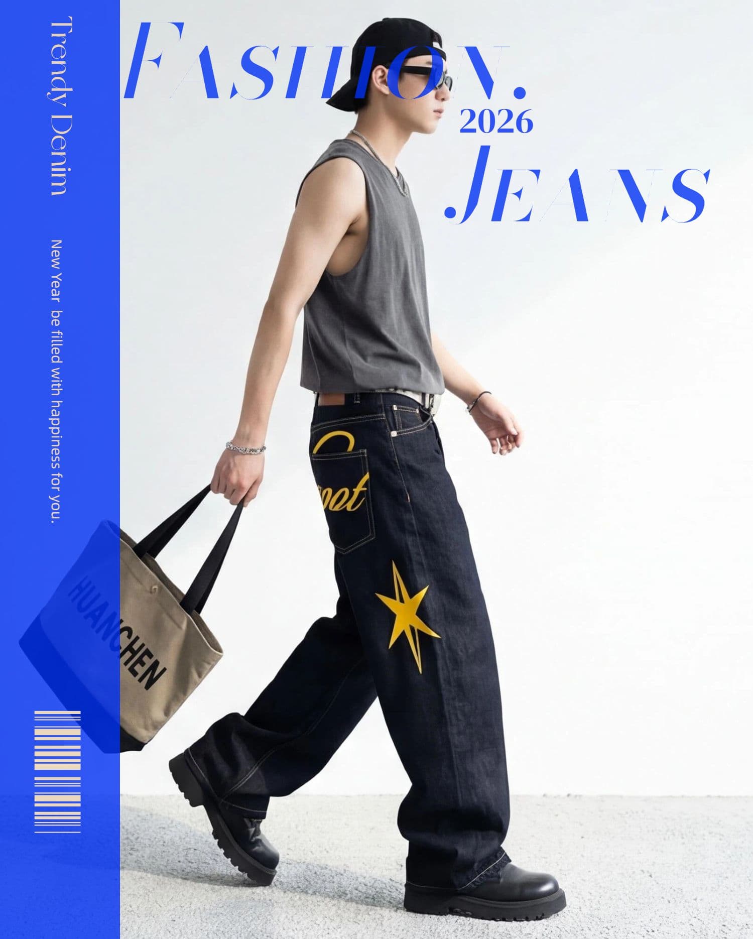 빅 사이즈 원본 암소 프린트 넓은 다리 청바지 바지 여자 2026 여름 새로운 루즈핏 슬림해 보이는 바닥 청소 긴 바지 상세 이미지 1