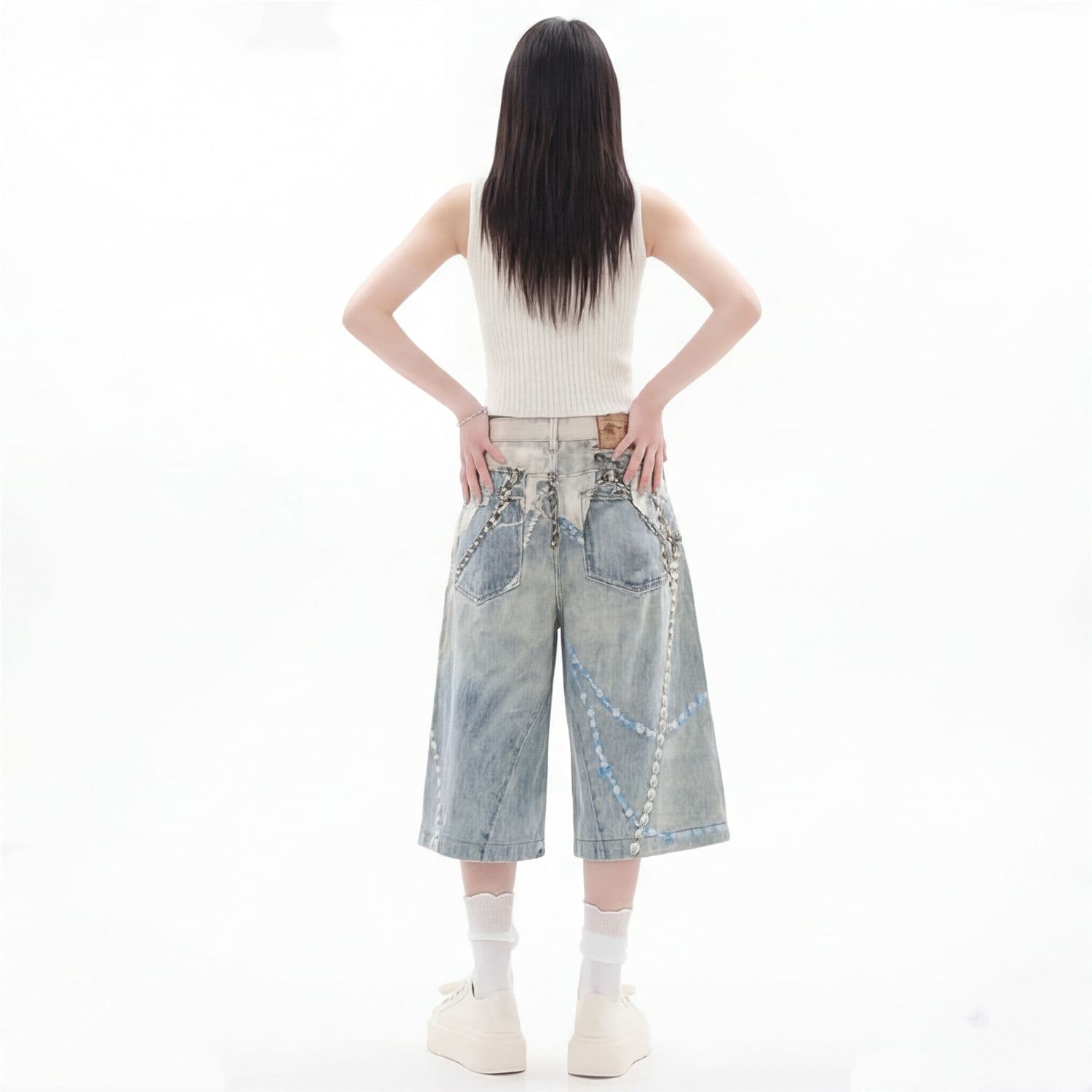 빅 사이즈 아메리칸 조수 브랜드 디지털 3 차원 프린트 바지 아이들 여름 캐주얼 다용도 트렌디 차가운 반바지 개성 청바지 이미지 2