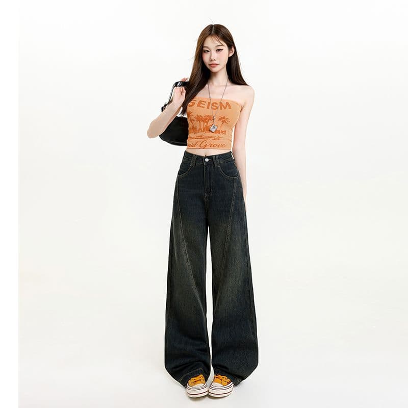 루즈핏 좁은 에디션 넓은 다리 청바지 여성 2026 새로운 봄 가을 폭발 바지 하이웨이스트 슬림해 보이는 작은 키 스트레이트 팬츠 이미지 2