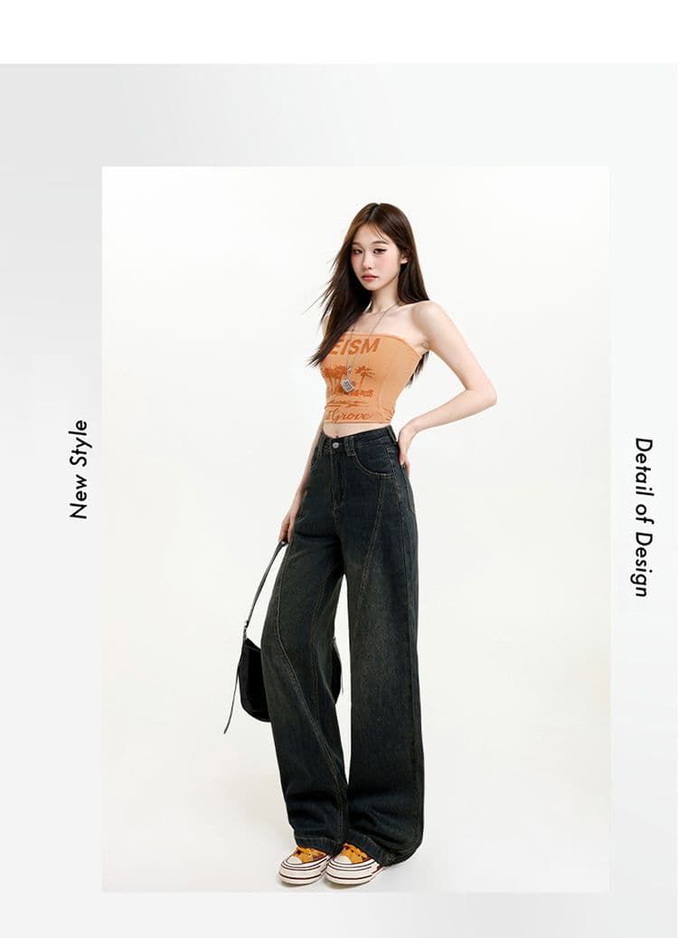 루즈핏 좁은 에디션 넓은 다리 청바지 여성 2026 새로운 봄 가을 폭발 바지 하이웨이스트 슬림해 보이는 작은 키 스트레이트 팬츠 상세 이미지 3