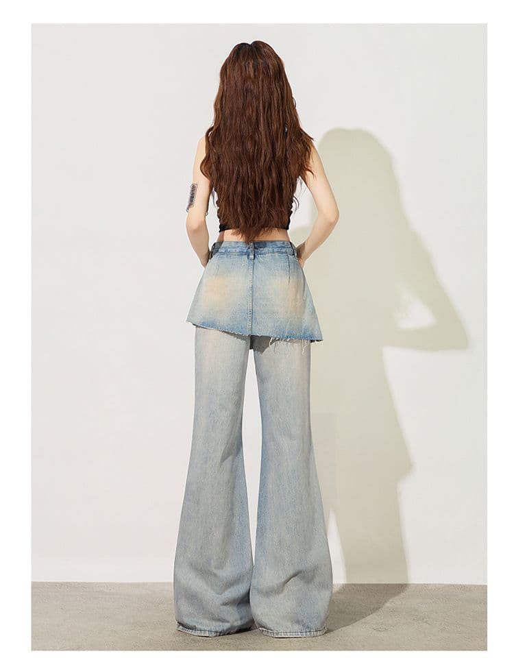 거친 가장자리 랩스커트팬츠 찢어진 청바지 여성 여름 새로운 하이웨이스트 몸매 가꾸기 슬림해 보이는 다용도 캐주얼 바닥 청소 부츠컷 바지 트렌디 상세 이미지 16