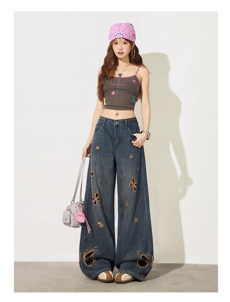 나비 핫픽스 홀로우 아웃 찢어진 부분 넓은 다리 청바지 여성 2026 년 여름 얇은 스타일 하이웨이스트 슬림해 보이는 루즈핏 스트레이트 팬츠 상세 이미지 15