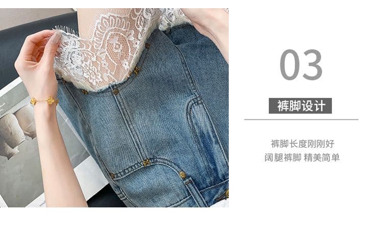 레이스 데님 반바지 여성 여름 얇은 스타일 2025 년 새로운 개성 루즈핏 세련된 인기 한 마디 반바지 아이들 상세 이미지 14