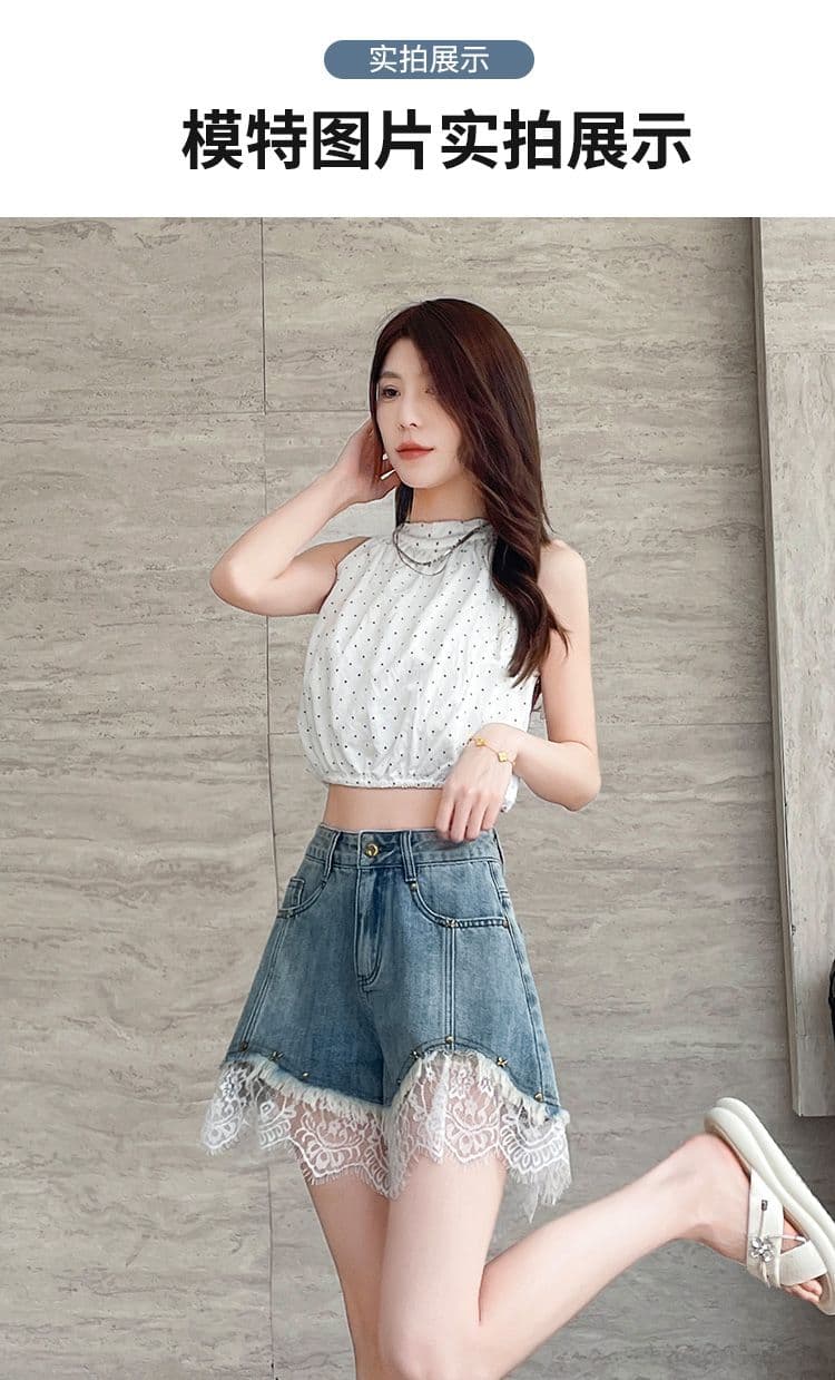 레이스 데님 반바지 여성 여름 얇은 스타일 2025 년 새로운 개성 루즈핏 세련된 인기 한 마디 반바지 아이들 상세 이미지 16