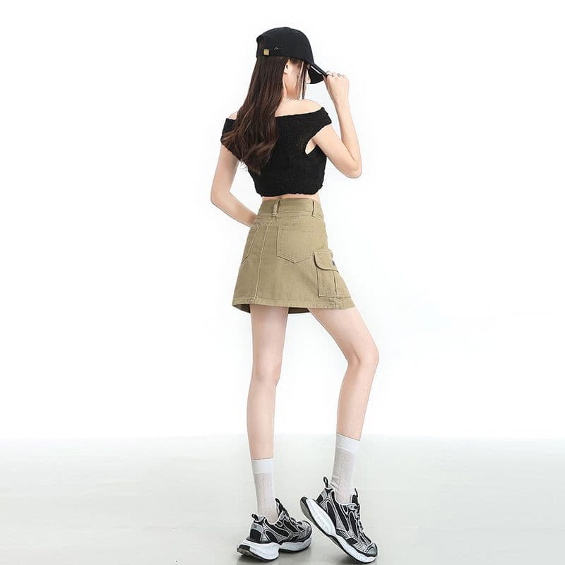 아메리칸 한 마디 워크웨어 데님 미니 스커트 여성 여름 하이웨이스트 슬림해 보이는 작은 키 노출 방지 쇼트 스타일 타이트 스커트 반신 스커트 이미지 3