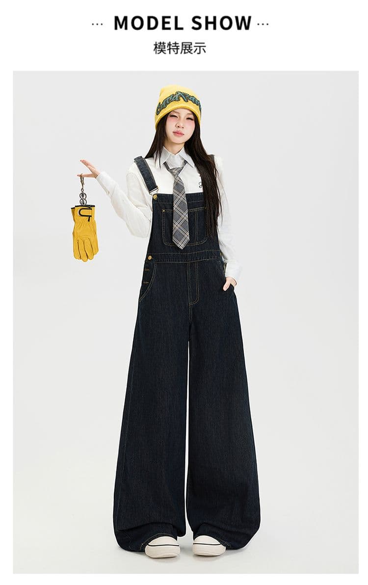 얕은 블루 넓은 다리 데님 멜빵 바지 여성 2026 이른 봄 새로운 다용도 레트로 루즈핏 슬림해 보이는 도루 센스 올인원 바지 상세 이미지 25