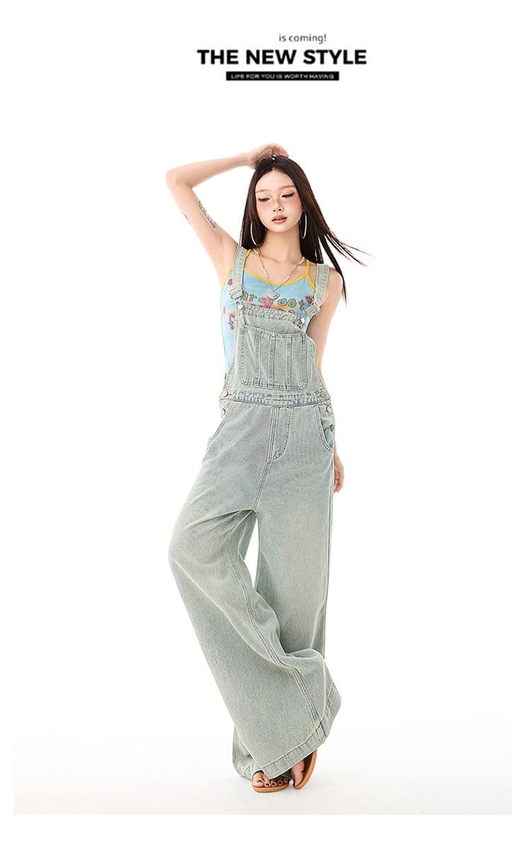 얕은 블루 넓은 다리 데님 멜빵 바지 여성 2026 이른 봄 새로운 다용도 레트로 루즈핏 슬림해 보이는 도루 센스 올인원 바지 상세 이미지 40