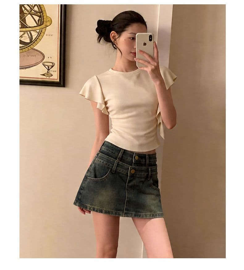 폭발 더블 버클 더블 허리 머리 반신 바지 여성 여름 더블 허리 머리 레트로 한 마디 중간 허리 데님 미니 스커트 상세 이미지 12