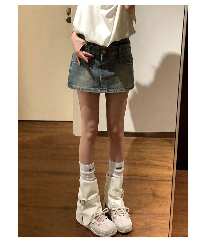 폭발 더블 버클 더블 허리 머리 반신 바지 여성 여름 더블 허리 머리 레트로 한 마디 중간 허리 데님 미니 스커트 상세 이미지 14