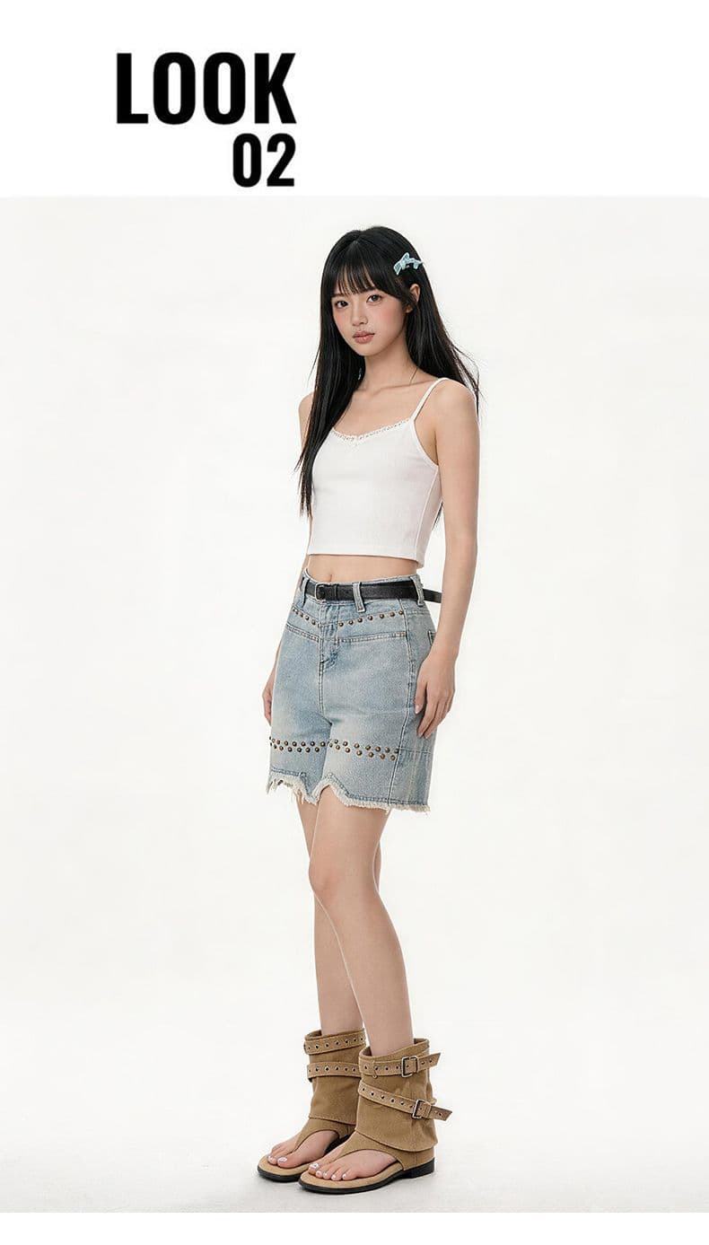 거친 가장자리 데님 반바지 여성 여름 새로운 하이웨이스트 루즈핏 슬림해 보이는 ins 항구 바람 징 넓은 다리 핫 바지 상세 이미지 28