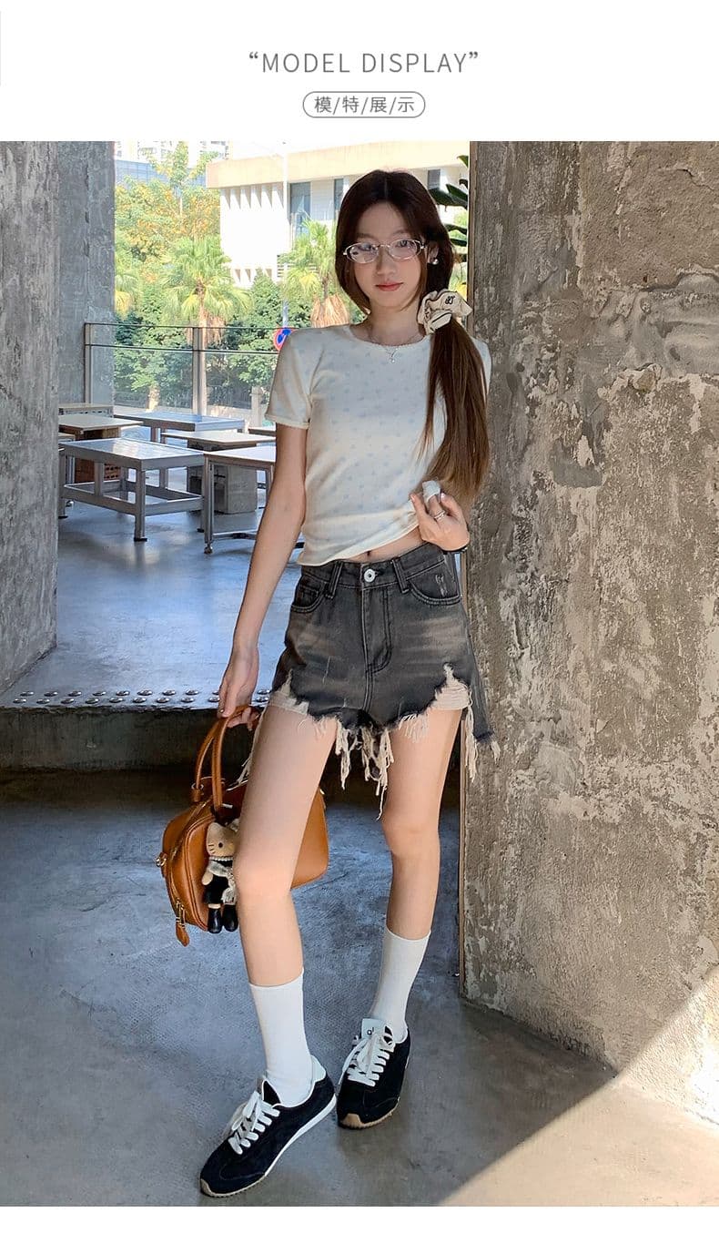 폭발 워싱 마 오래된 찢어진 부분 거친 가장자리 청바지 여성 여름 얇은 스타일 핫 바지 한 마디 반바지 높은 허리 바지 상세 이미지 12