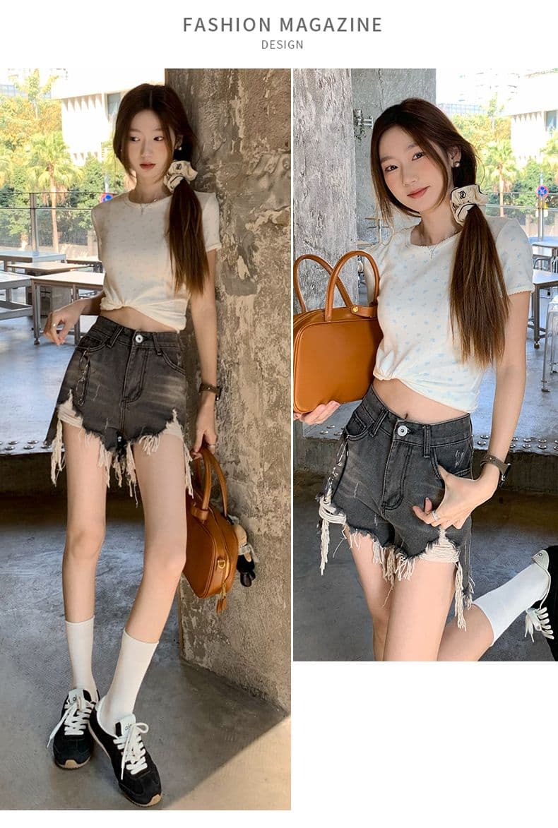 폭발 워싱 마 오래된 찢어진 부분 거친 가장자리 청바지 여성 여름 얇은 스타일 핫 바지 한 마디 반바지 높은 허리 바지 상세 이미지 14